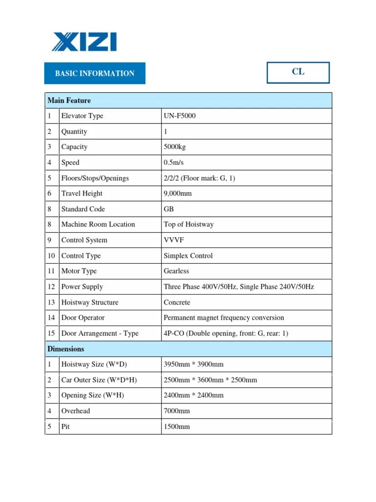 Technical Specification PDF Elevator Door