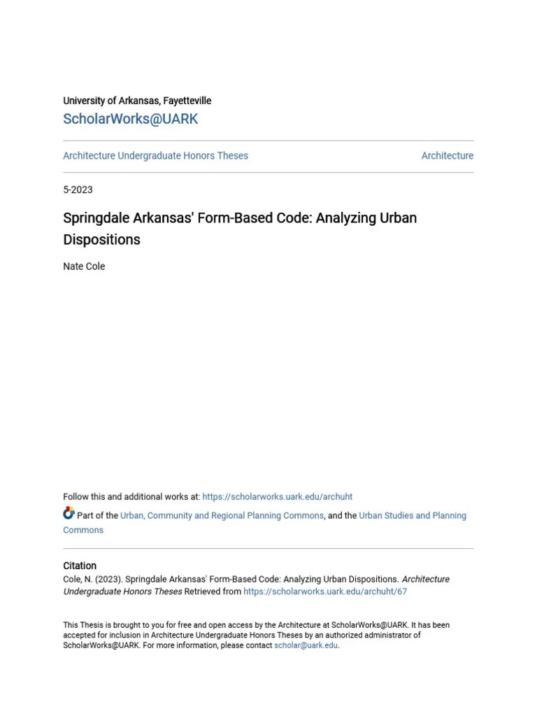 Springdale Arkansas FormBased Code Analyzing Urban Disposition PDF Zoning Qualitative