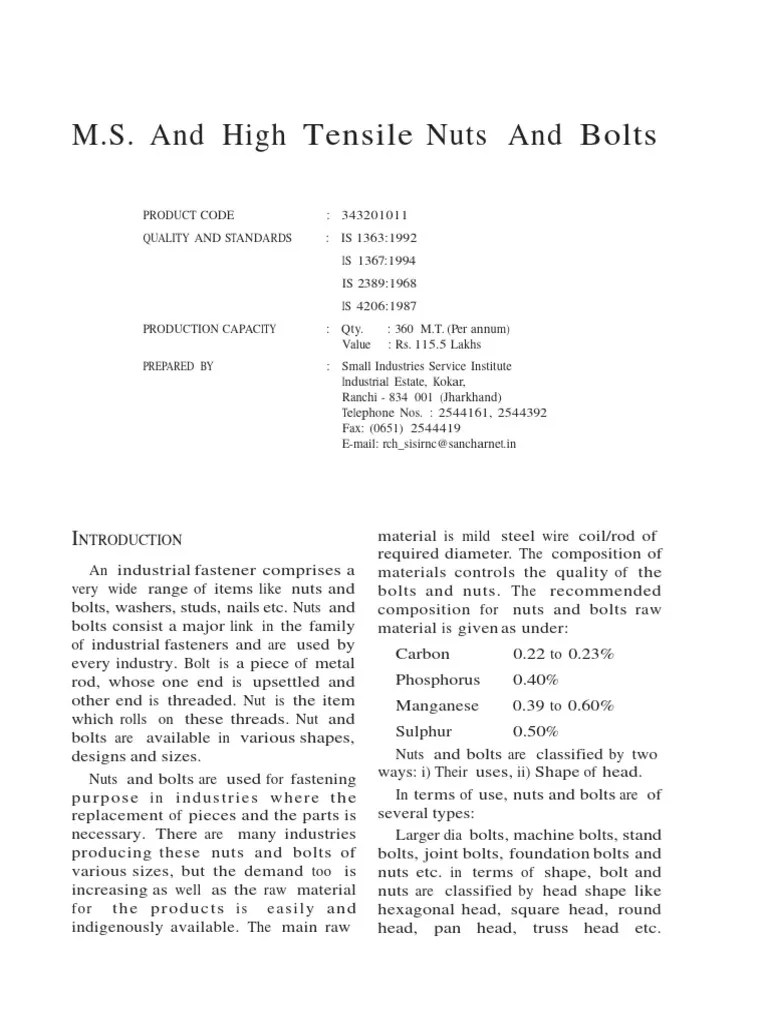 M.S and High Tensile Nuts and Bolts PDF Screw Nut (Hardware)