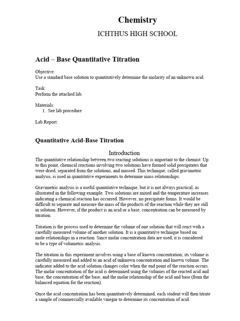 Titration Part 1 PDF Titration Chemistry