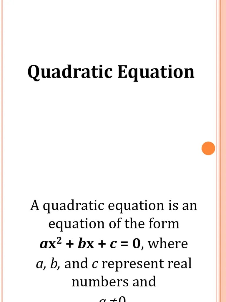 Definition of Quadratic Equation PDF