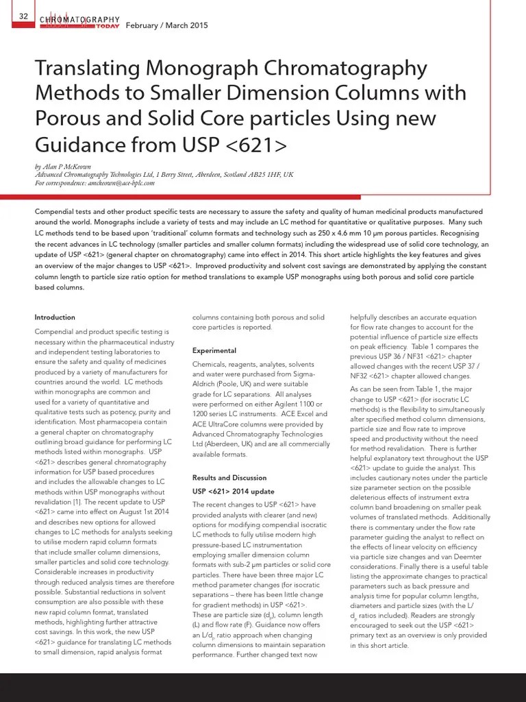 Translating Monograph Chromatography Methods To Smaller Dimension
