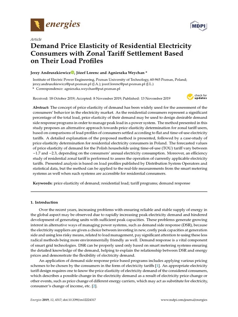 Demand Price Elasticity of Residential Electricity Consumers With Zonal