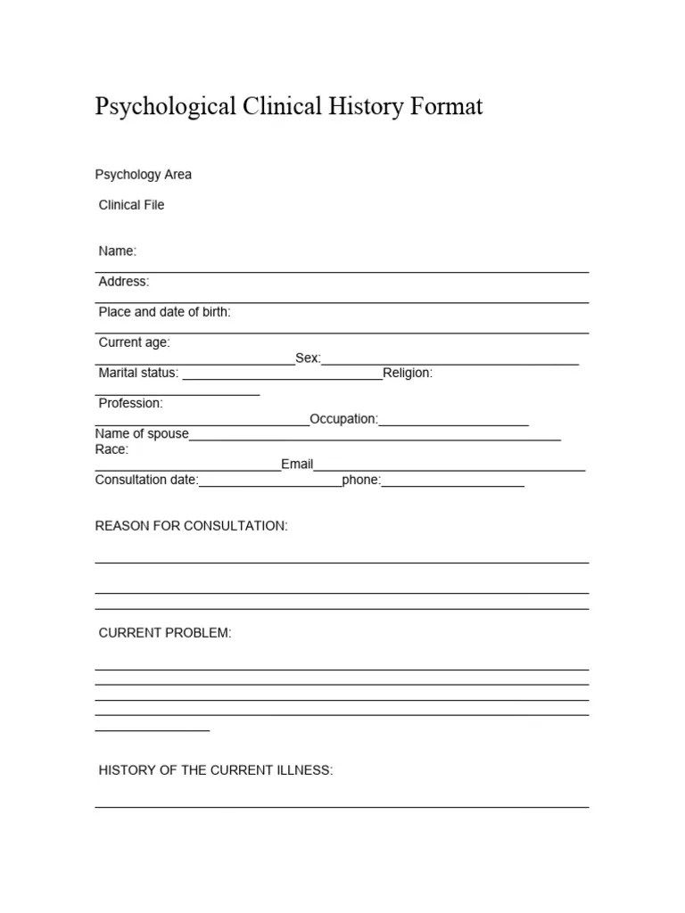 Psychological Clinical History Format PDF