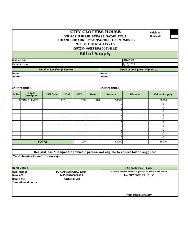 GST Composition Scheme Invoice Format in Excel PDF