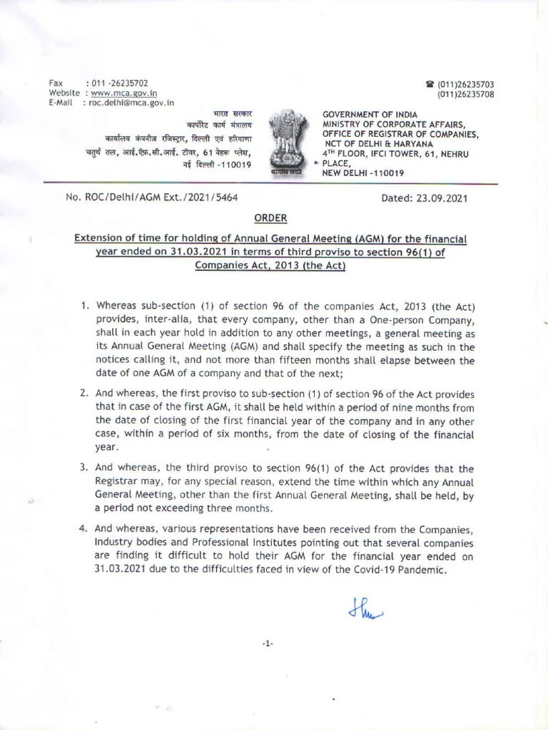 Approval Letter For Extension of AGM 31122021 PDF