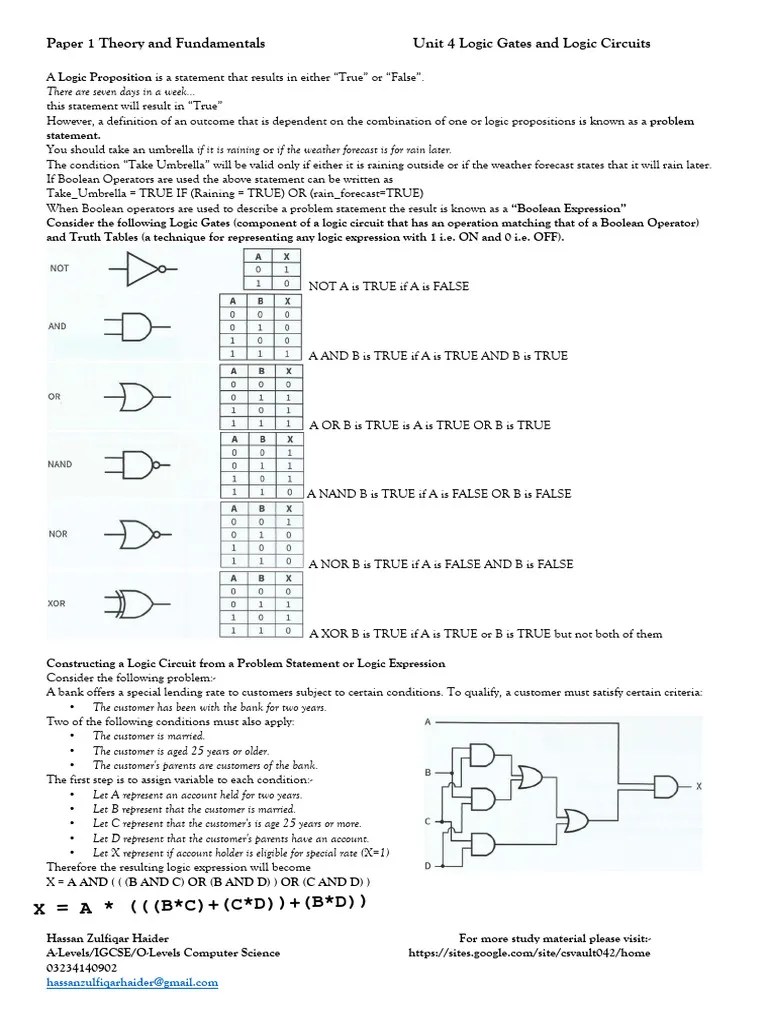 4 Logic Gates and Logic Circuits PDF Truth Logic Gate