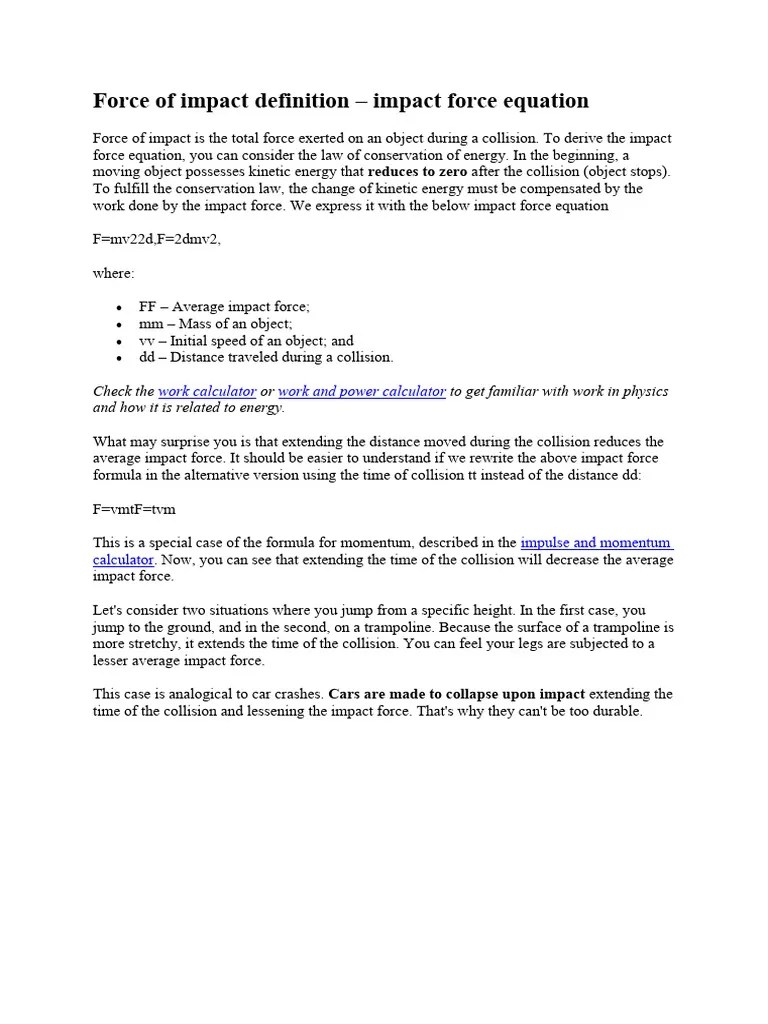 Force of Impact Definition PDF