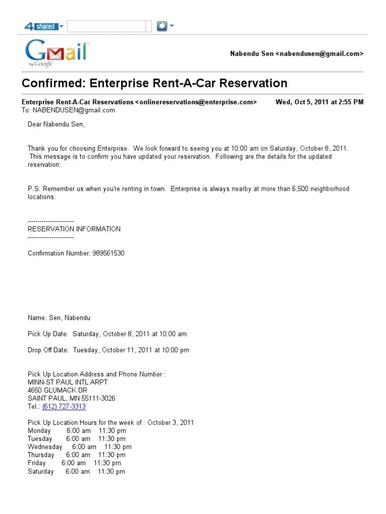Enterprise RentACar Reservation