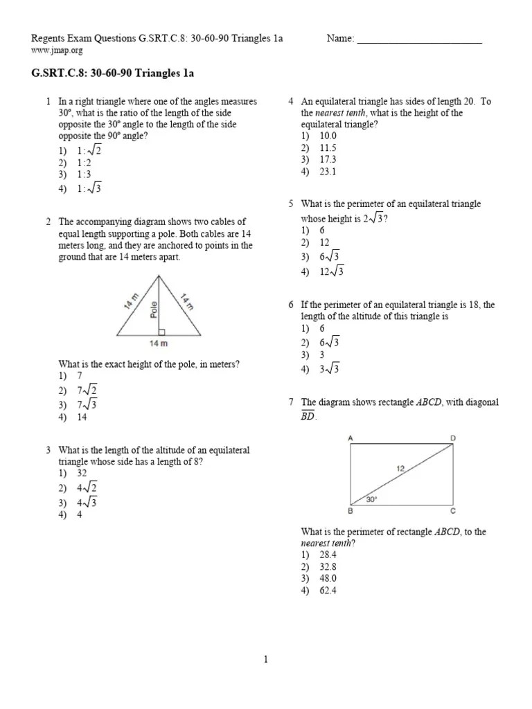 G SRT C 8 30!60!90triangles1a PDF Triangle Rectangle