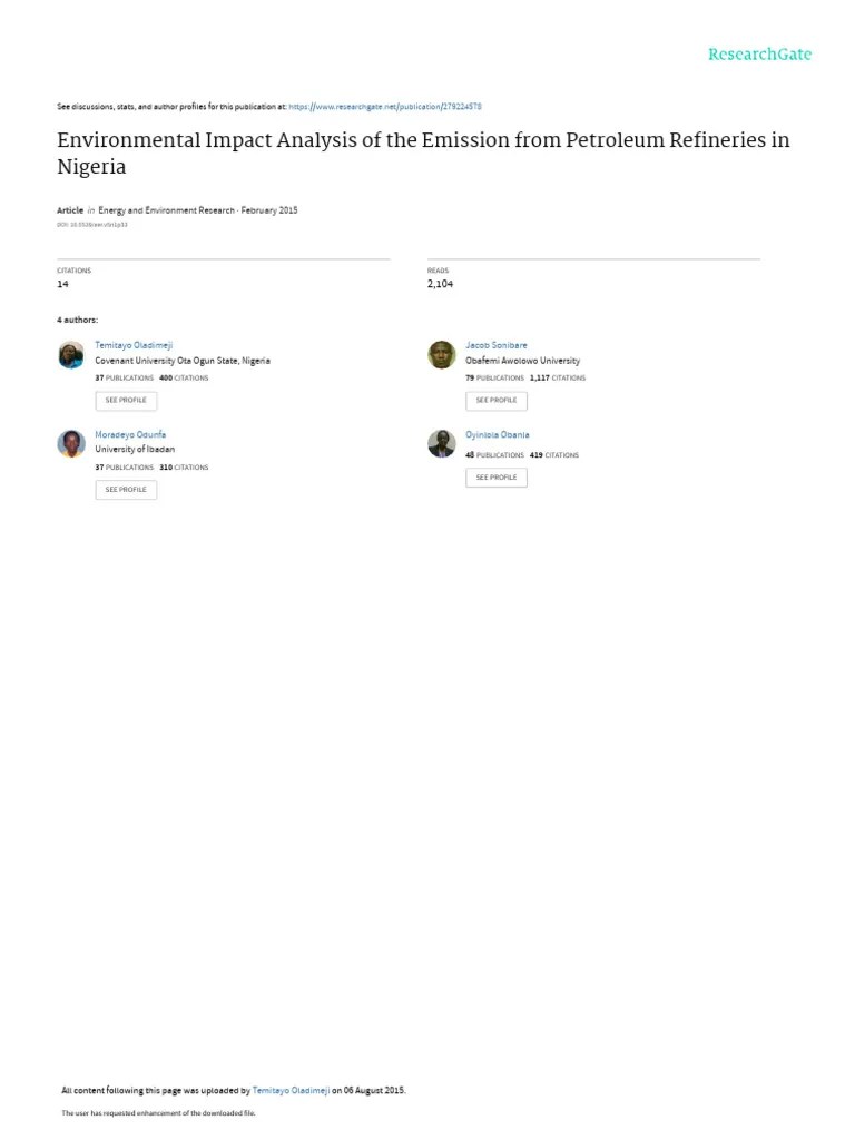 Environmental Impact Analysis PDF Air Pollution Oil Refinery