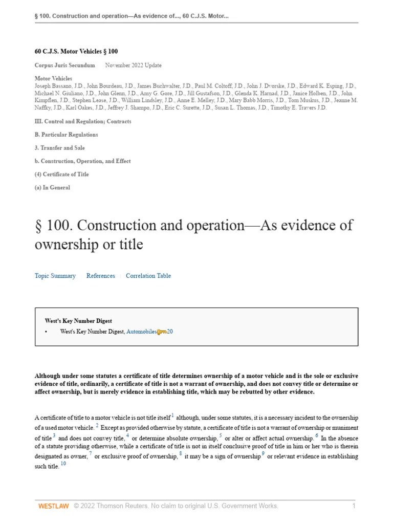 100 Construction and Operationas Evidence of Ownership or Title PDF
