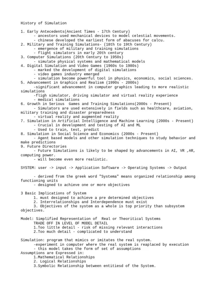 History of Simulation PDF Simulation Mathematical Model