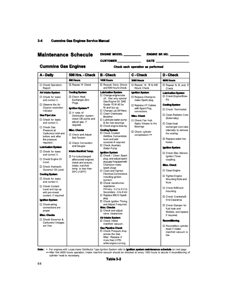 Cummins Engine Maintenance Schedule PDF