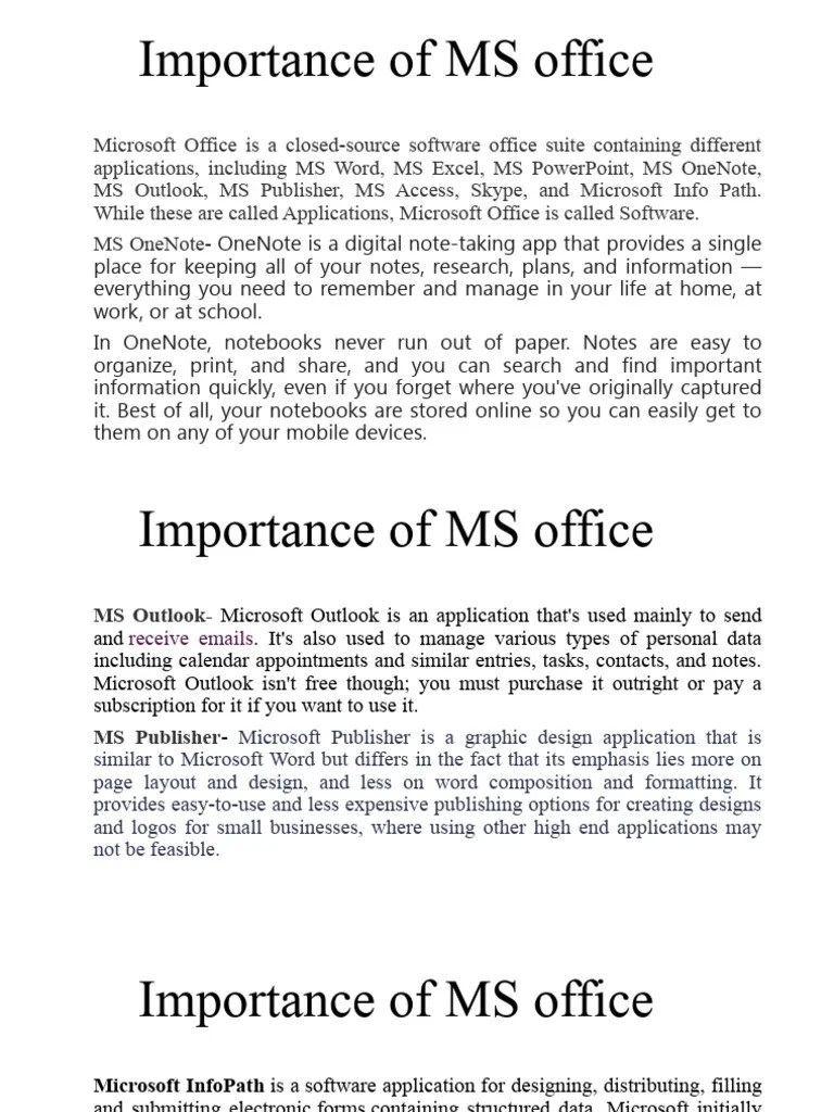 Importance of MS Office PDF Microsoft Office Microsoft Outlook