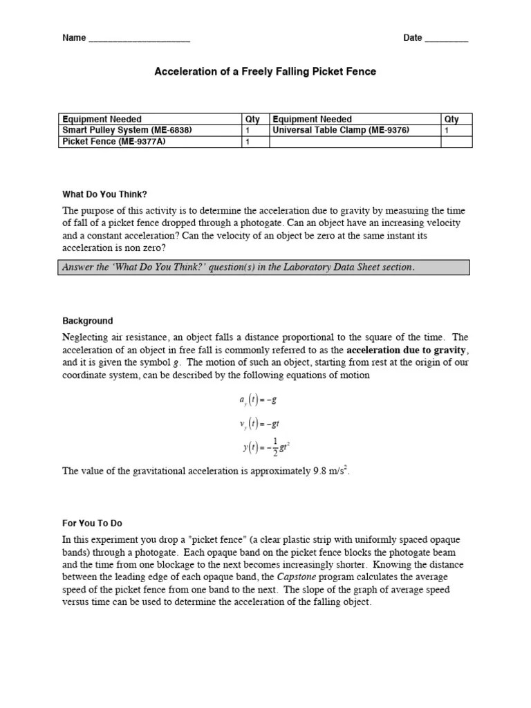 Experiment Picket Fence Free Fall PDF