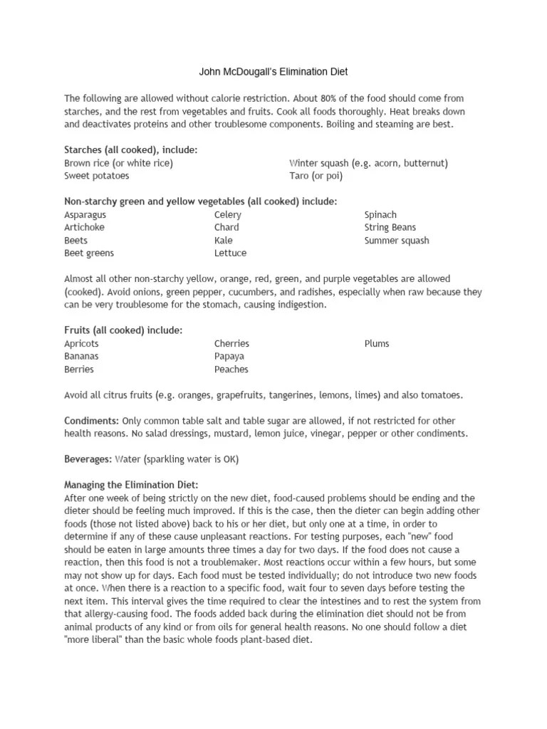 McDougall Elimination Diet PDF Vegetables Fruit