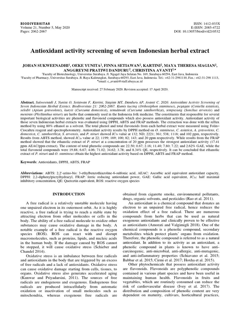 Antioxidant Activity Screening of Seven Indonesian Herbal Extract PDF