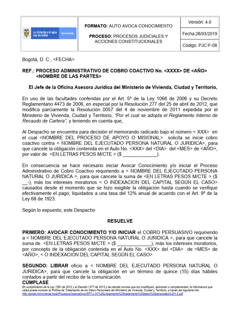 Auto Avoca Conocimiento 4.0 PDF Gobierno Justicia