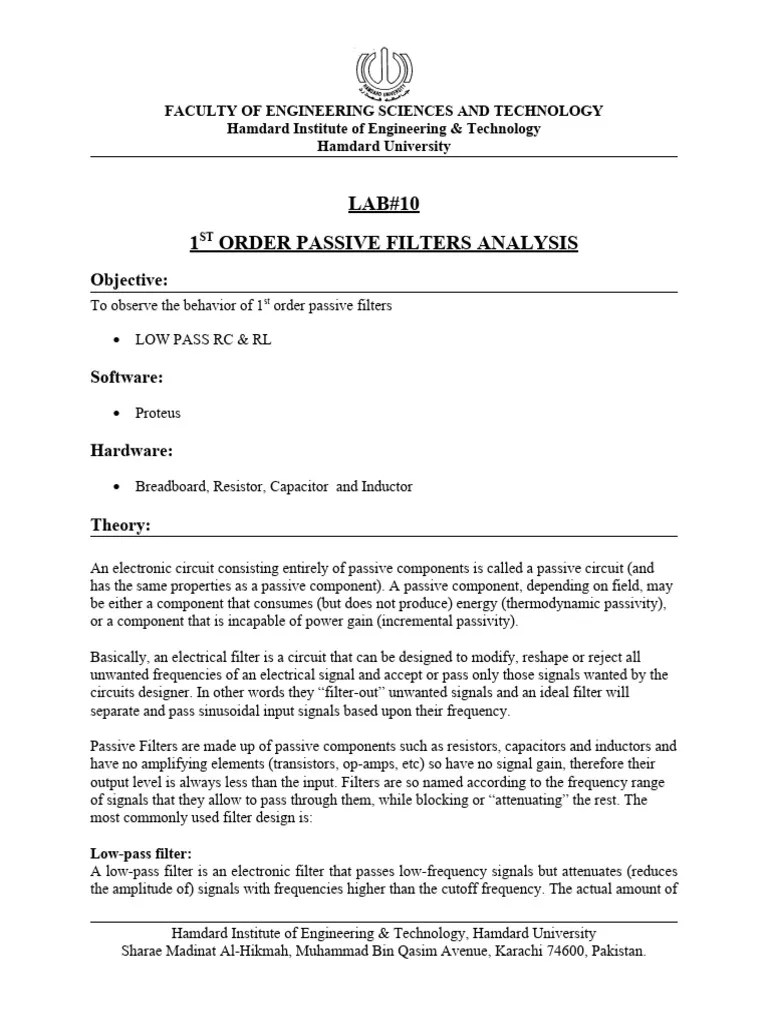 Ena Lab 10 PDF Electronic Filter Low Pass Filter