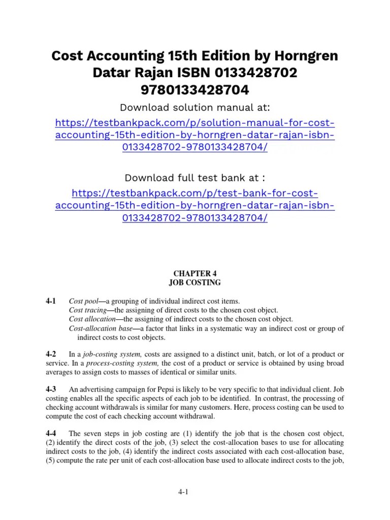 Cost Accounting 15th Edition Horngren Solutions Manual 1 | PDF