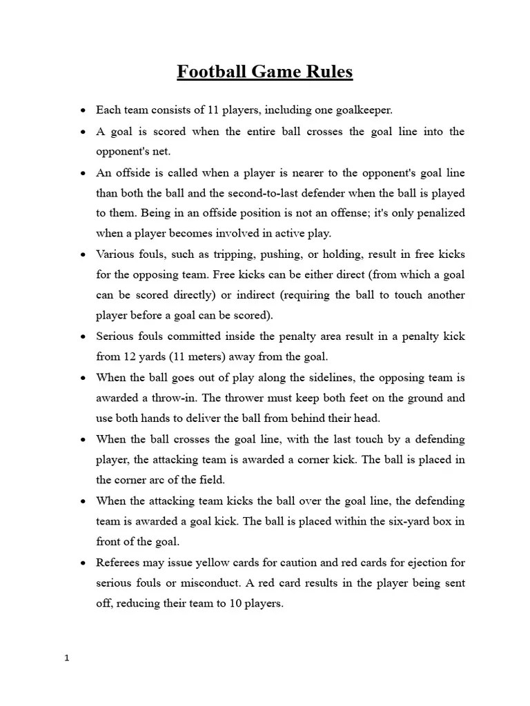 Football Game Rules PDF Sports Rules And Regulations Sports