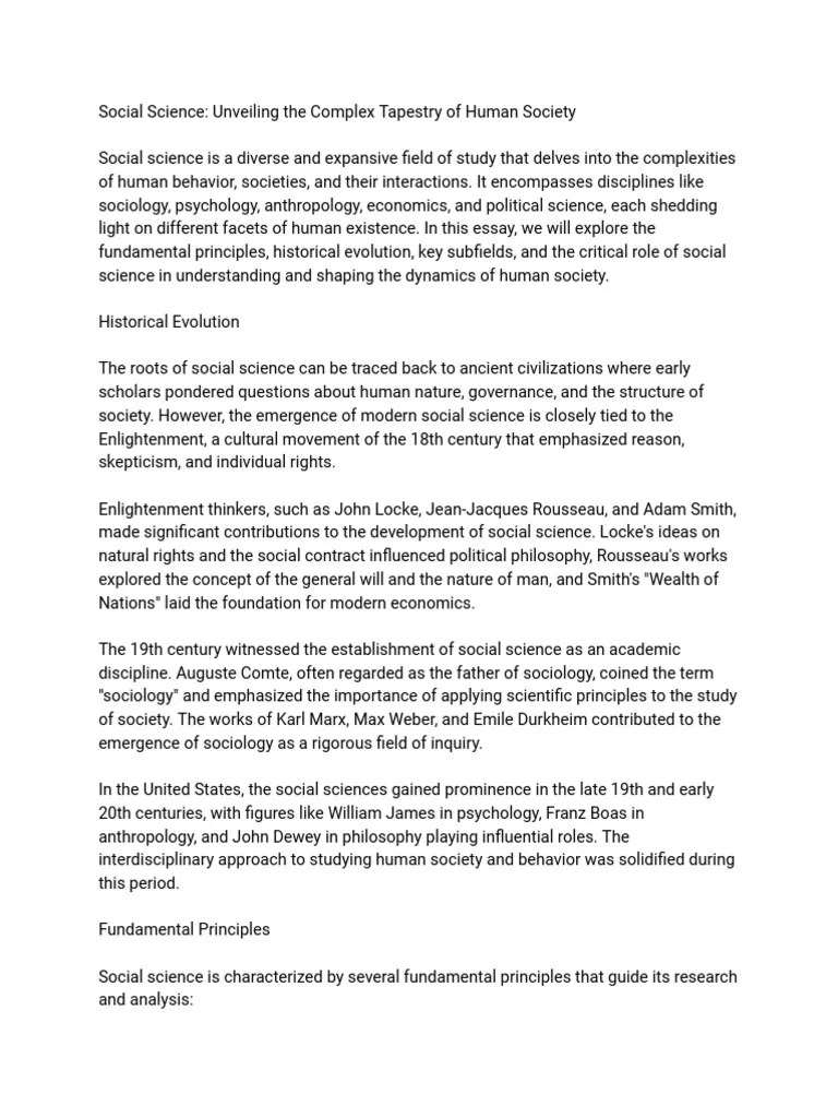 Social Science Unveiling The Complex Tapestry of Human Society PDF