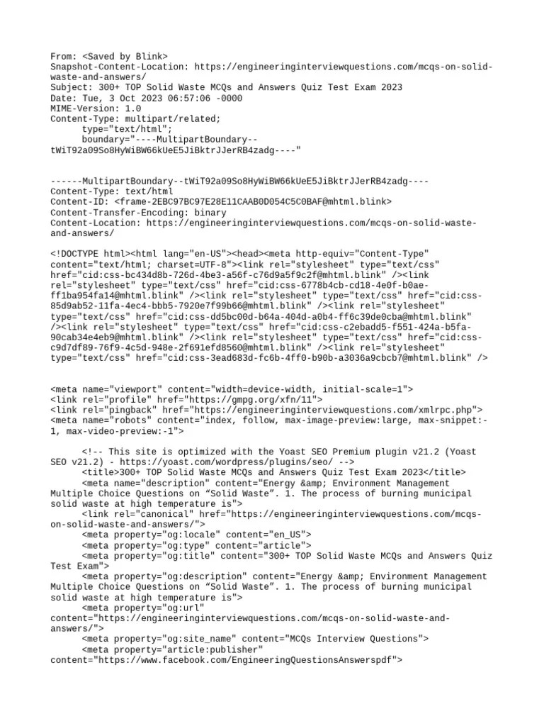 300+ TOP Solid Waste MCQs and Answers Quiz Test Exam 2023 PDF