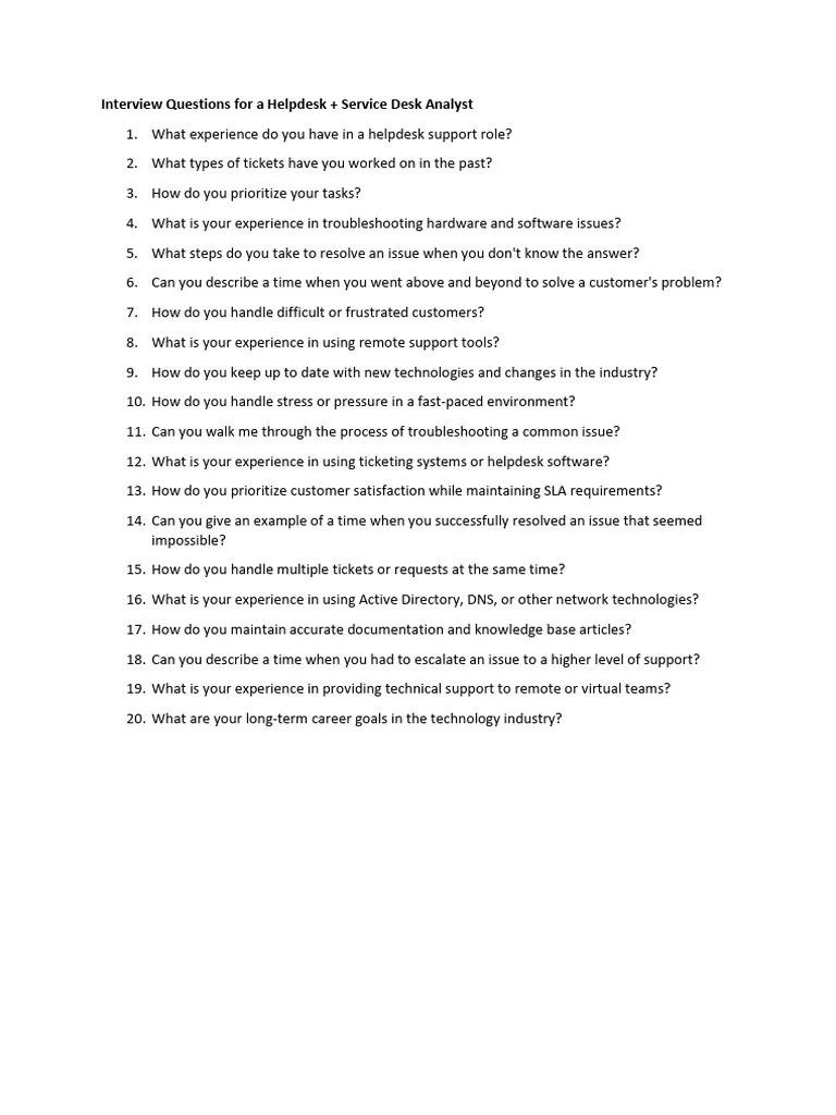 Interview Questions For A Helpdesk Service Desk Analyst | PDF