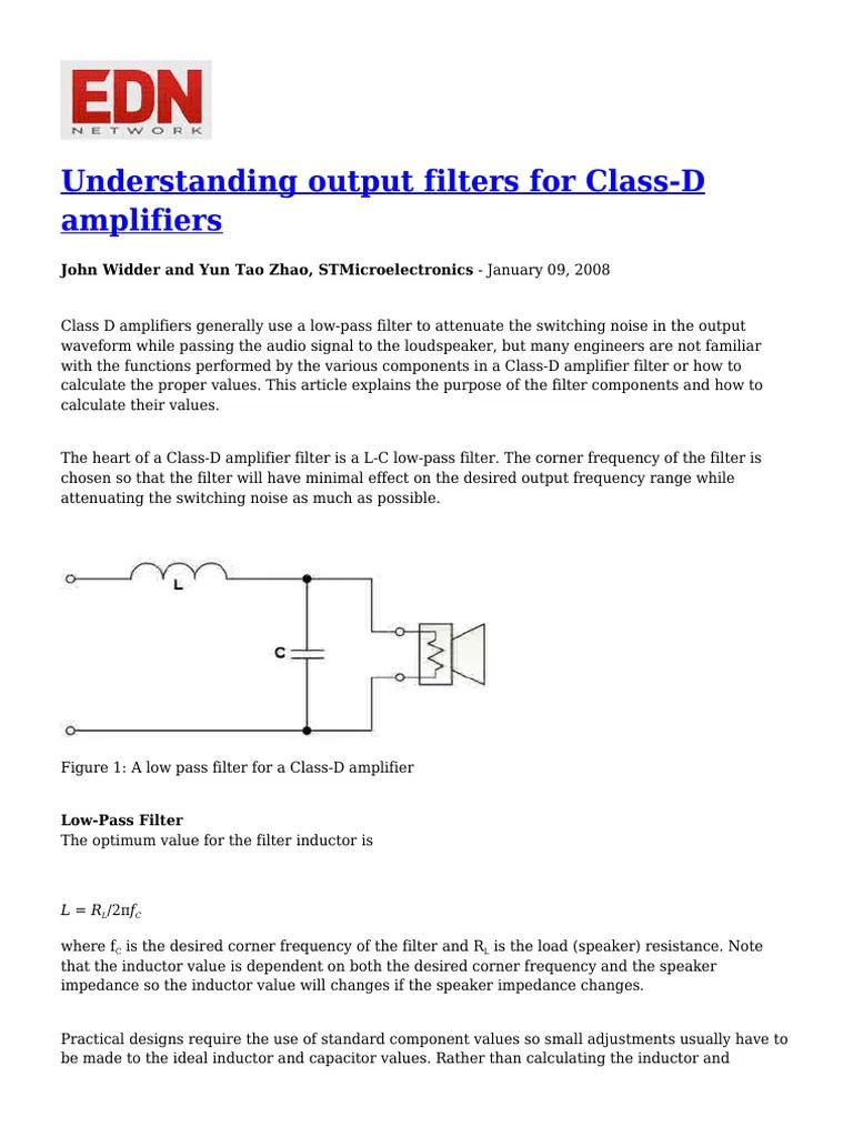 Understanding Output Filters For Class D Amplifiers PDF