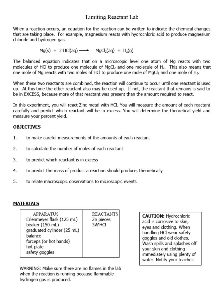 ZnCl2 Limiting Reactant Lab PDF