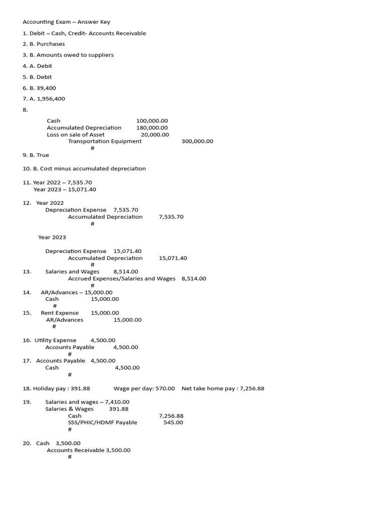 Accounting Exam Answer Key | PDF