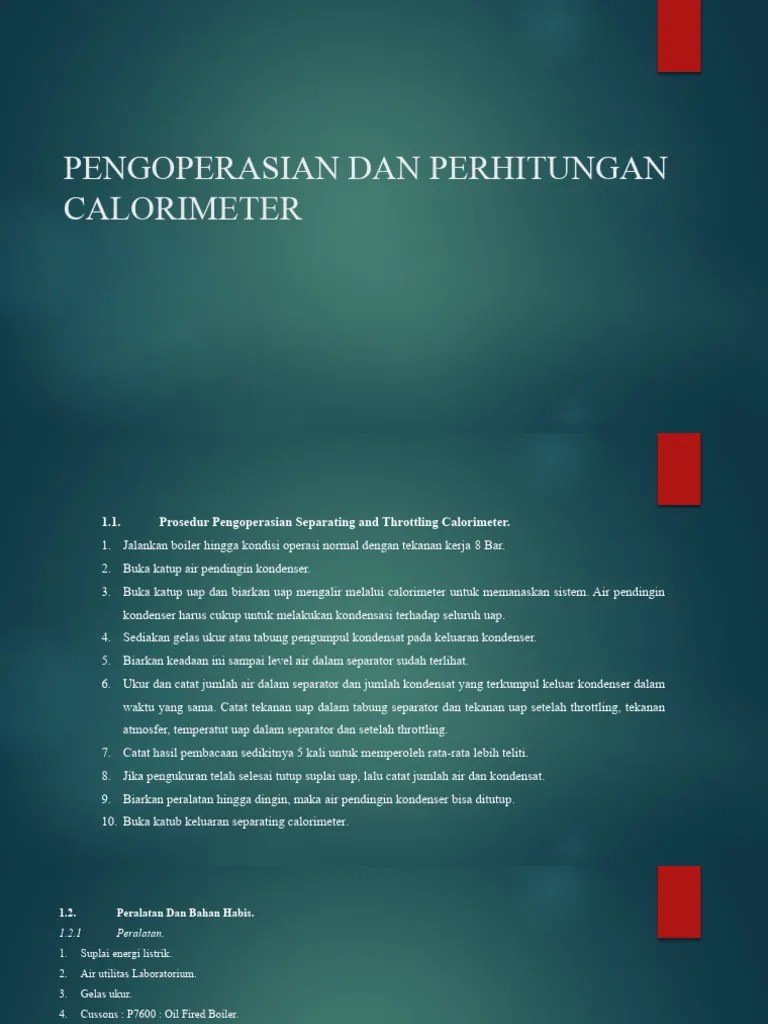 Pengoperasian Dan Perhitungan Calorimeter PDF