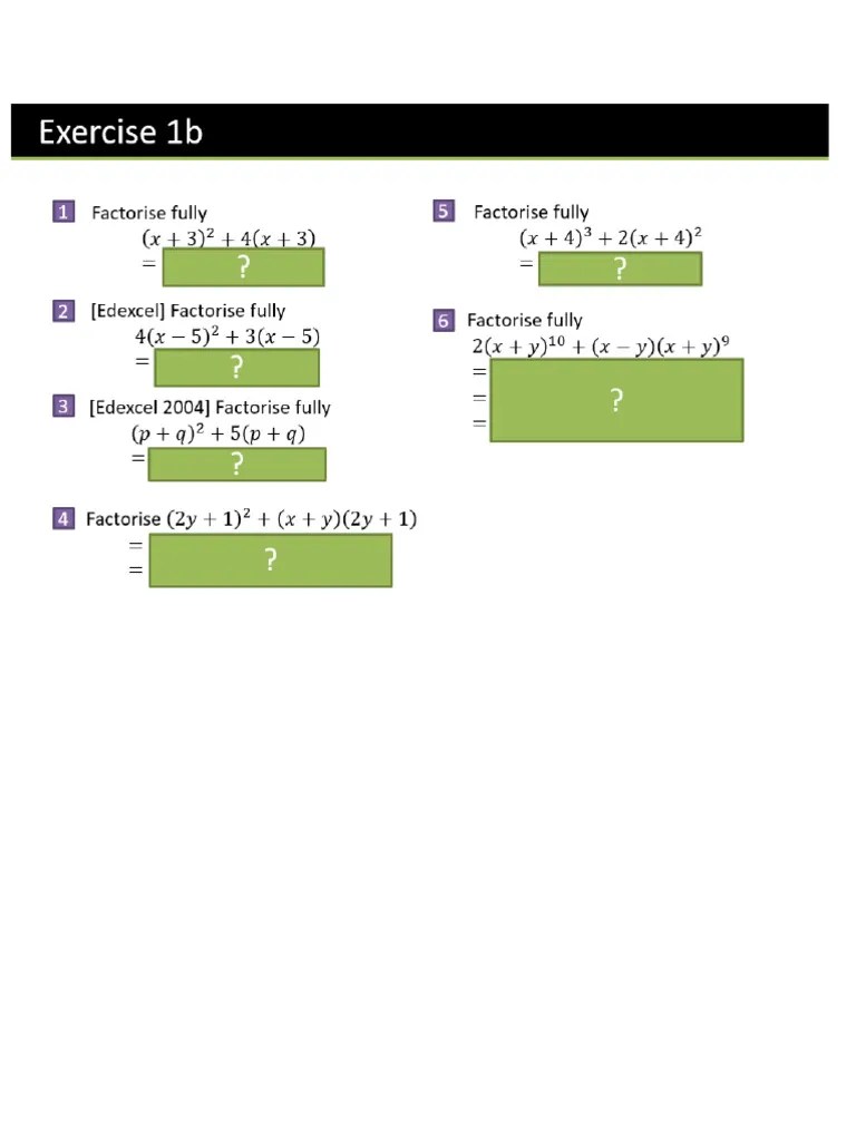 Factorising Brackets Questions PDF