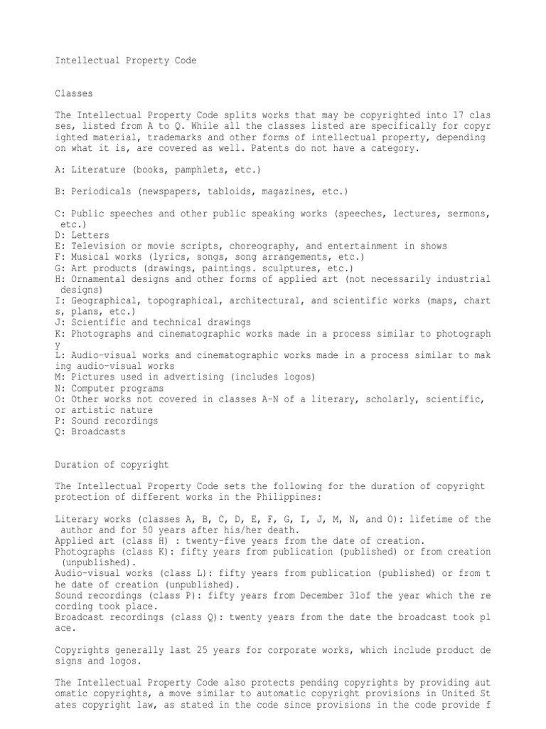 Intellectual Property Code Copyright Trademark