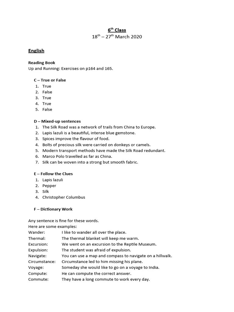 6th Class Answers | PDF | Silk Road | Spice