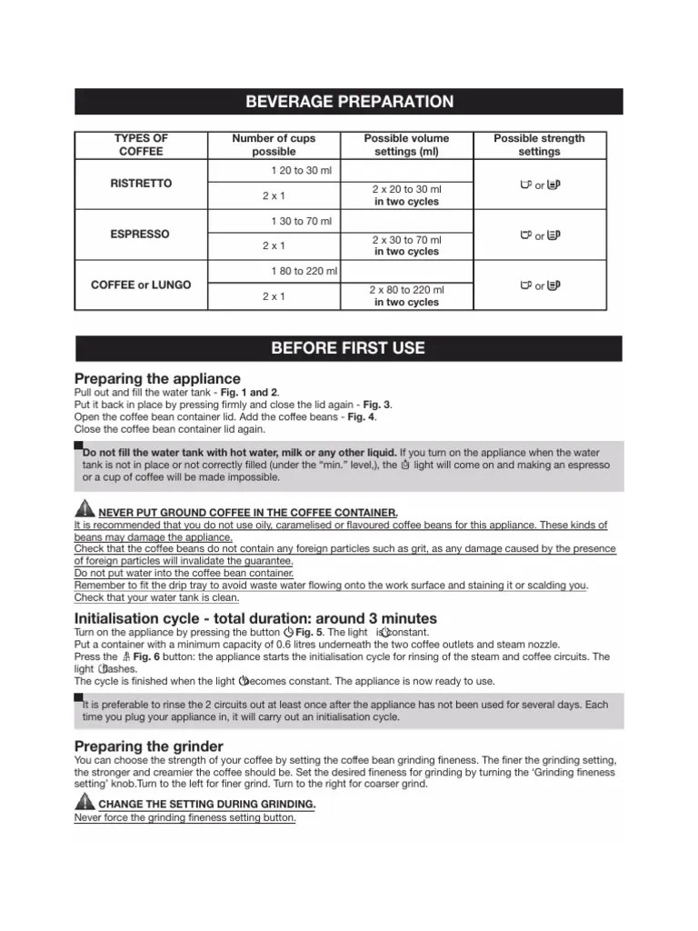 Beverage Preparation - Krups Essential Ea8105 Manual | PDF | Hot Drinks