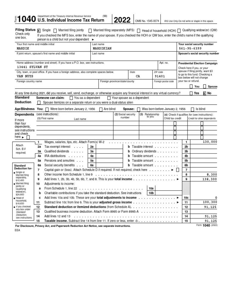 Tax Return 2022 Mardik Mardikian PDF Irs Tax Forms Tax Refund