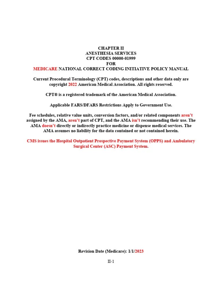 Chapter 2 Anesthesia Services Current Procedural Terminology CPT Codes