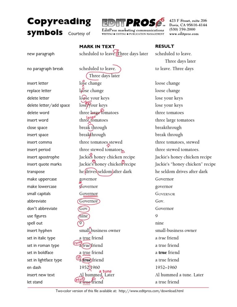 Copy Reading Symbols PDF Letter Case Linguistics