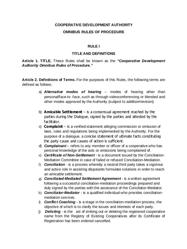 CDA Omnibus Rules of Procedure PDF Mediation Arbitration