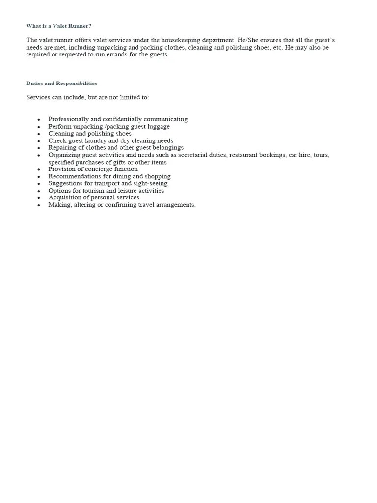 What Is A Valet Runner PDF