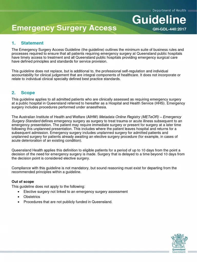 Queensland Emergency Surgery Category PDF Emergency Department