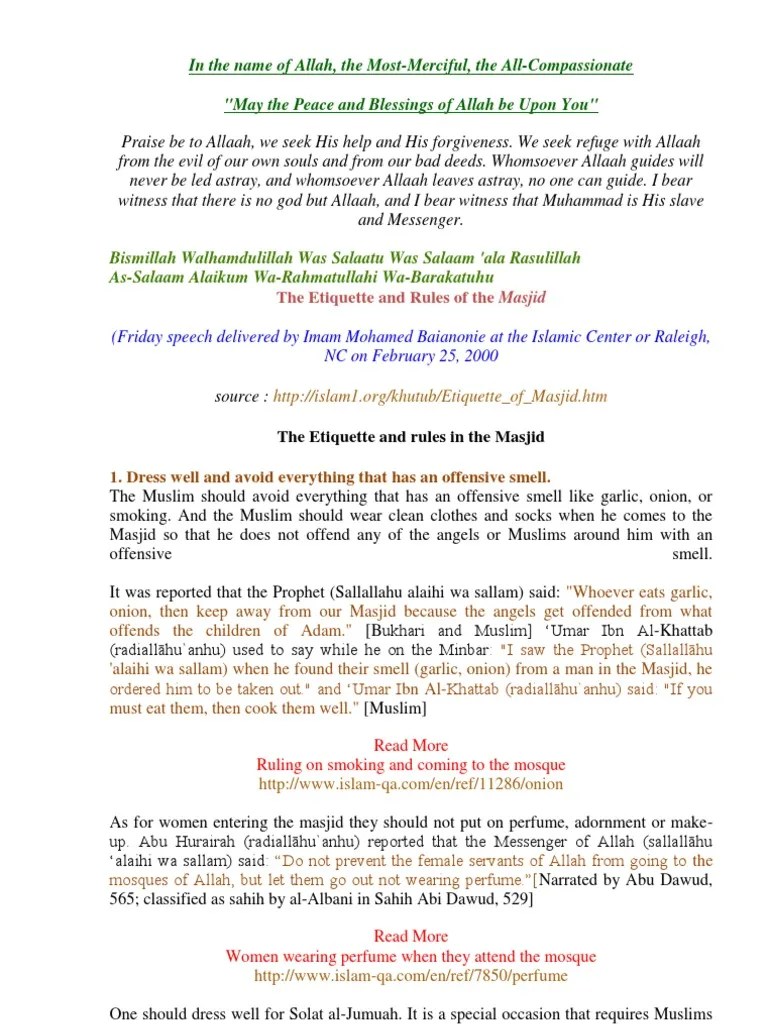 The Etiquette and Rules in the Masjid Mosque Muhammad