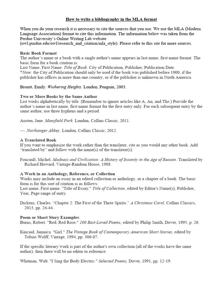 How To Write A Bibliography in The MLA Format PDF Citation
