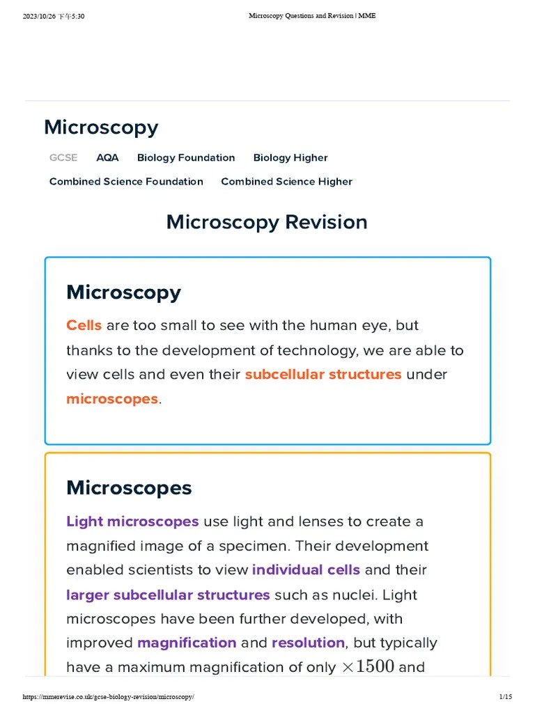 Microscopy Questions and Revision MME2 PDF
