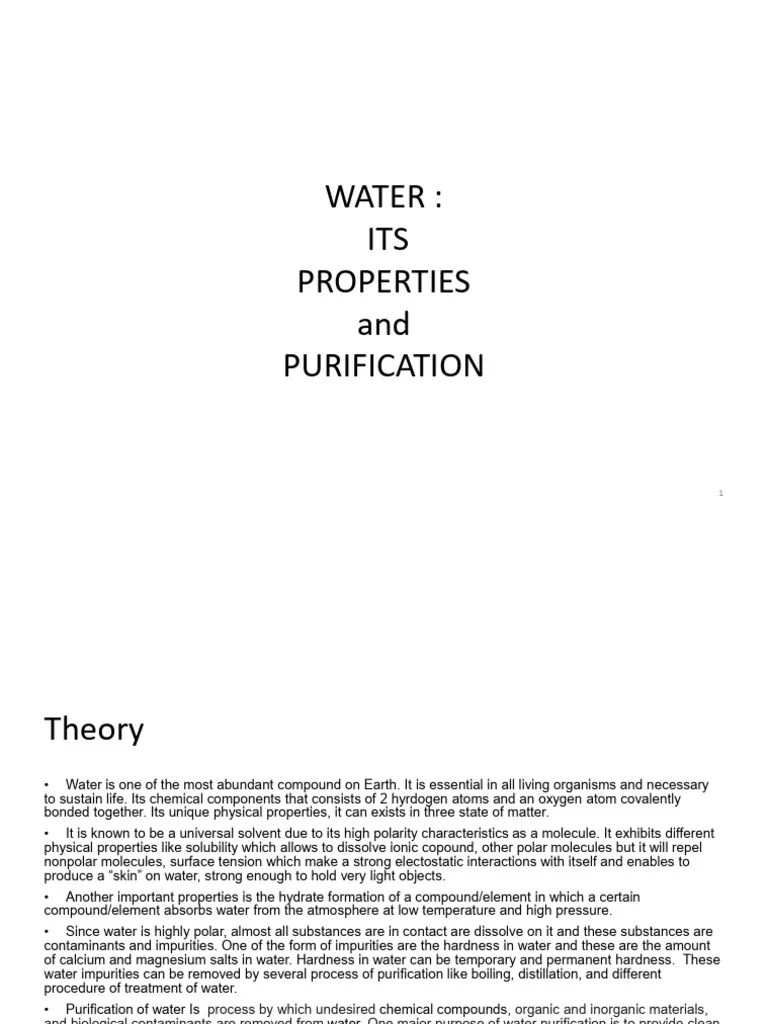 Act. 10 Water Its Properties and Purification PDF Water