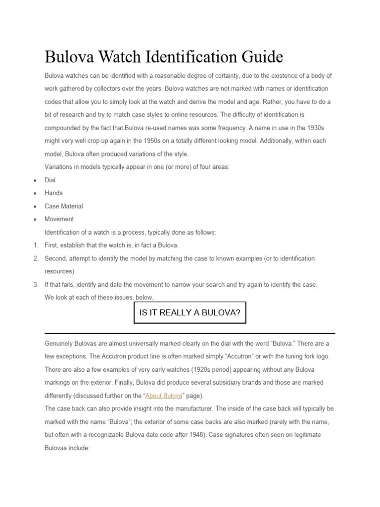 Bulova Watch Identification Guide | PDF