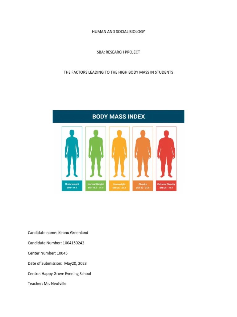 Human and Social Biology Keanu Greenland PDF Obesity Body Mass Index