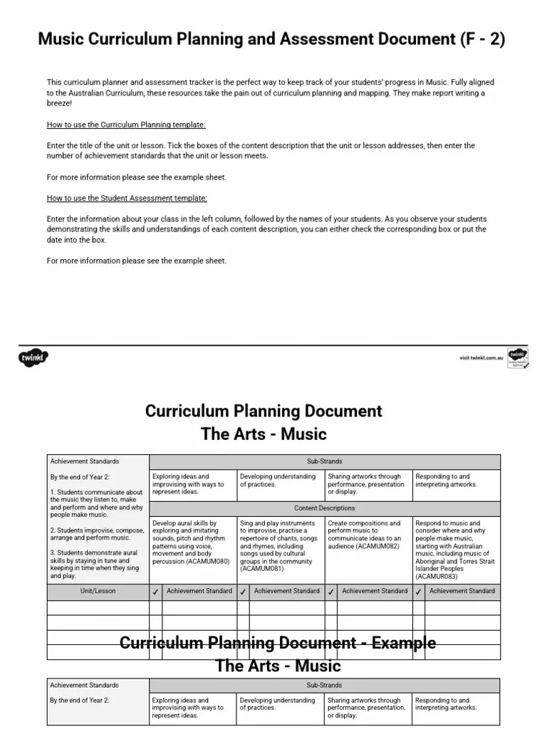 Music Curriculum Planning and Assessment Templates F 2 PDF